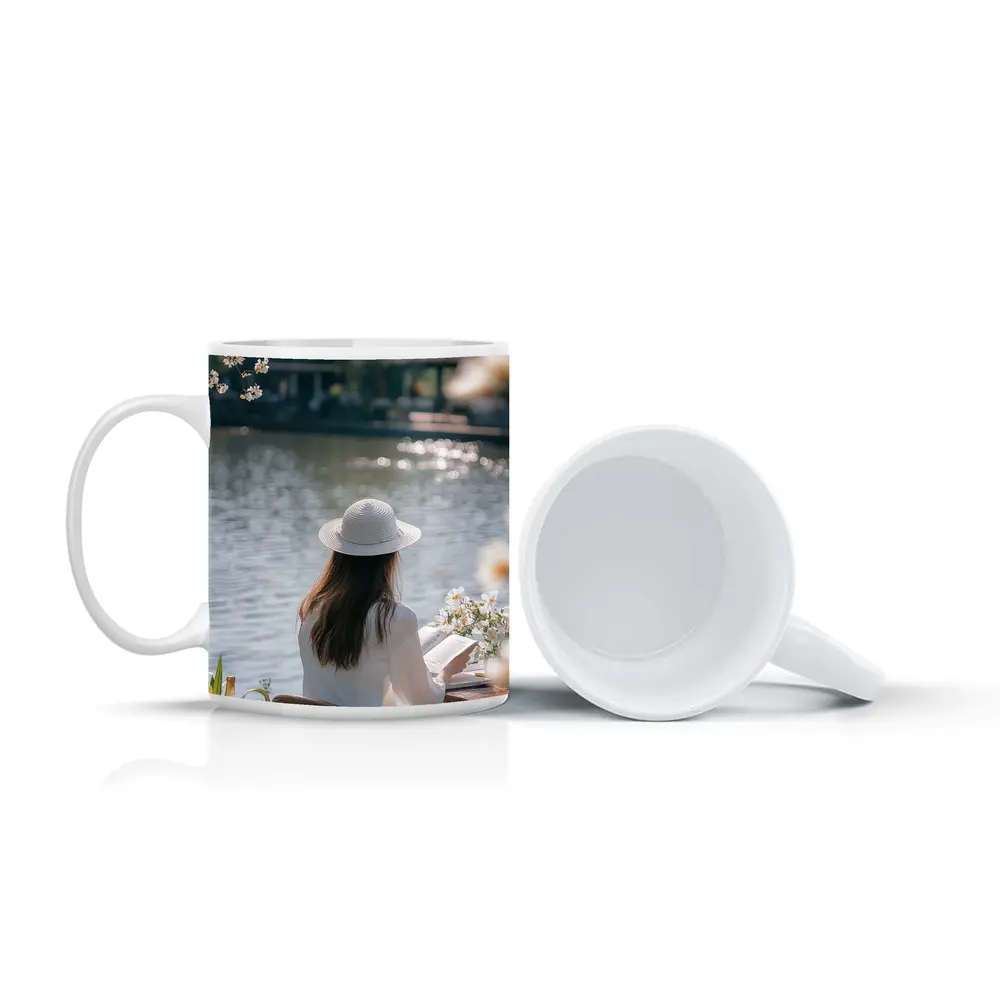 Woman Reading Book by Serene Lake – Mugs