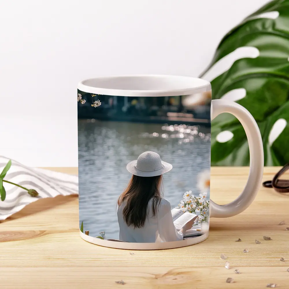 Woman Reading Book by Serene Lake – Mugs