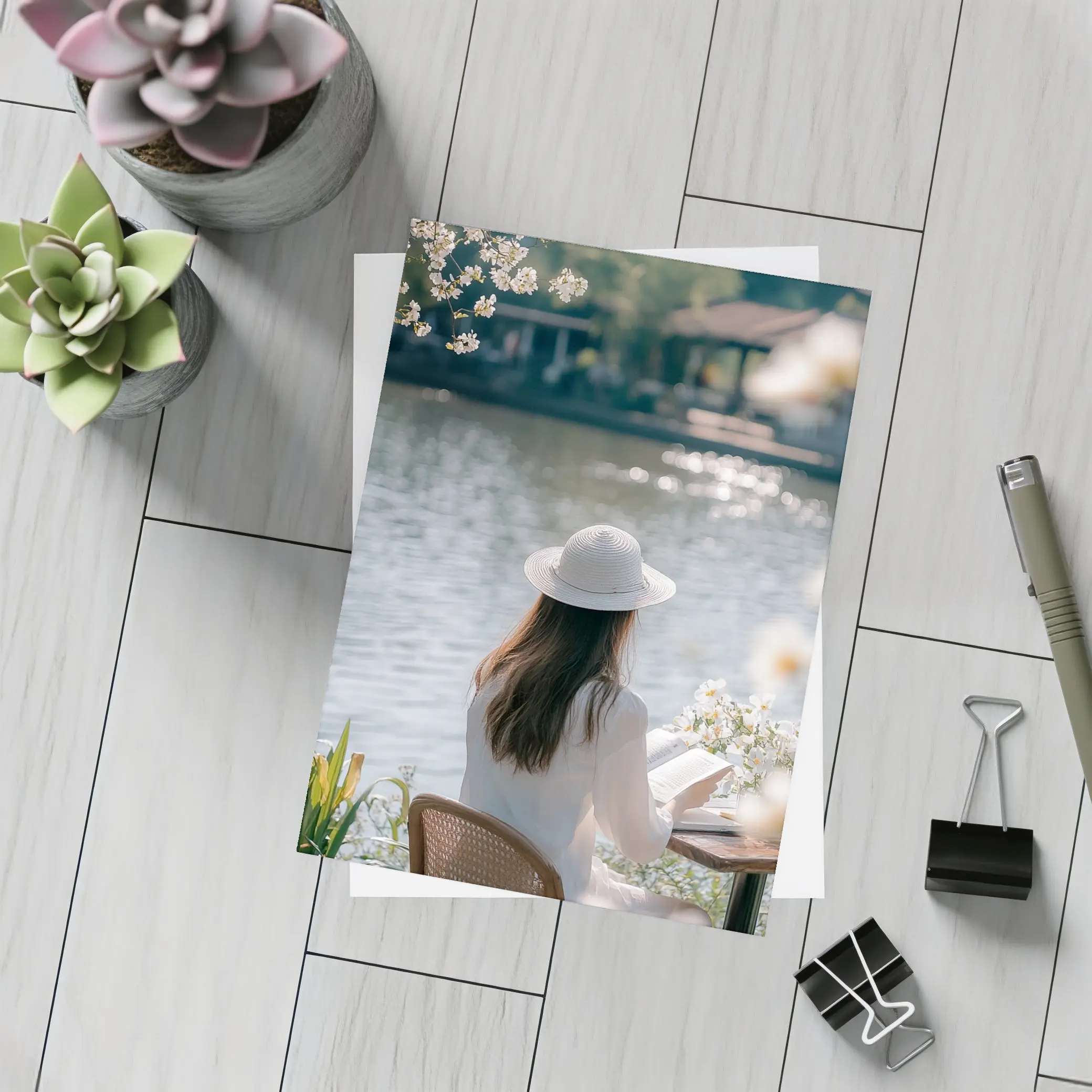 Woman Reading Book by Serene Lake – Postcards