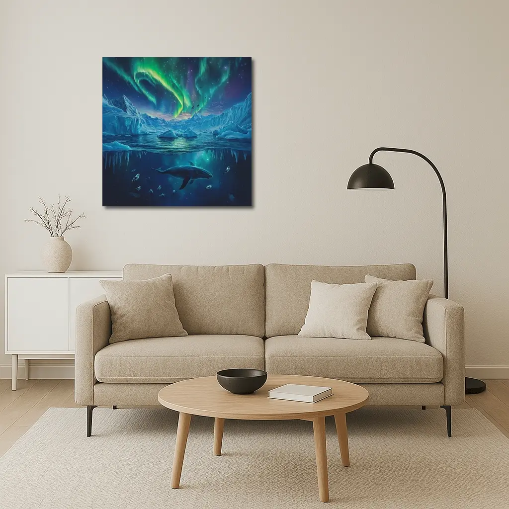 Whale Swimming Under Northern Lights Arctic – Wall Art