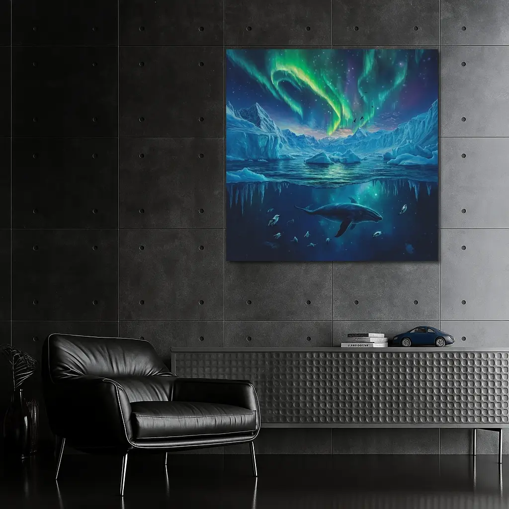 Whale Swimming Under Northern Lights Arctic – Wall Art