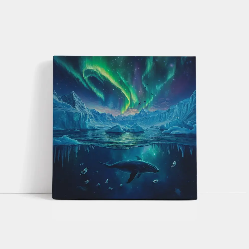 Whale Swimming Under Northern Lights Arctic – Wall Art