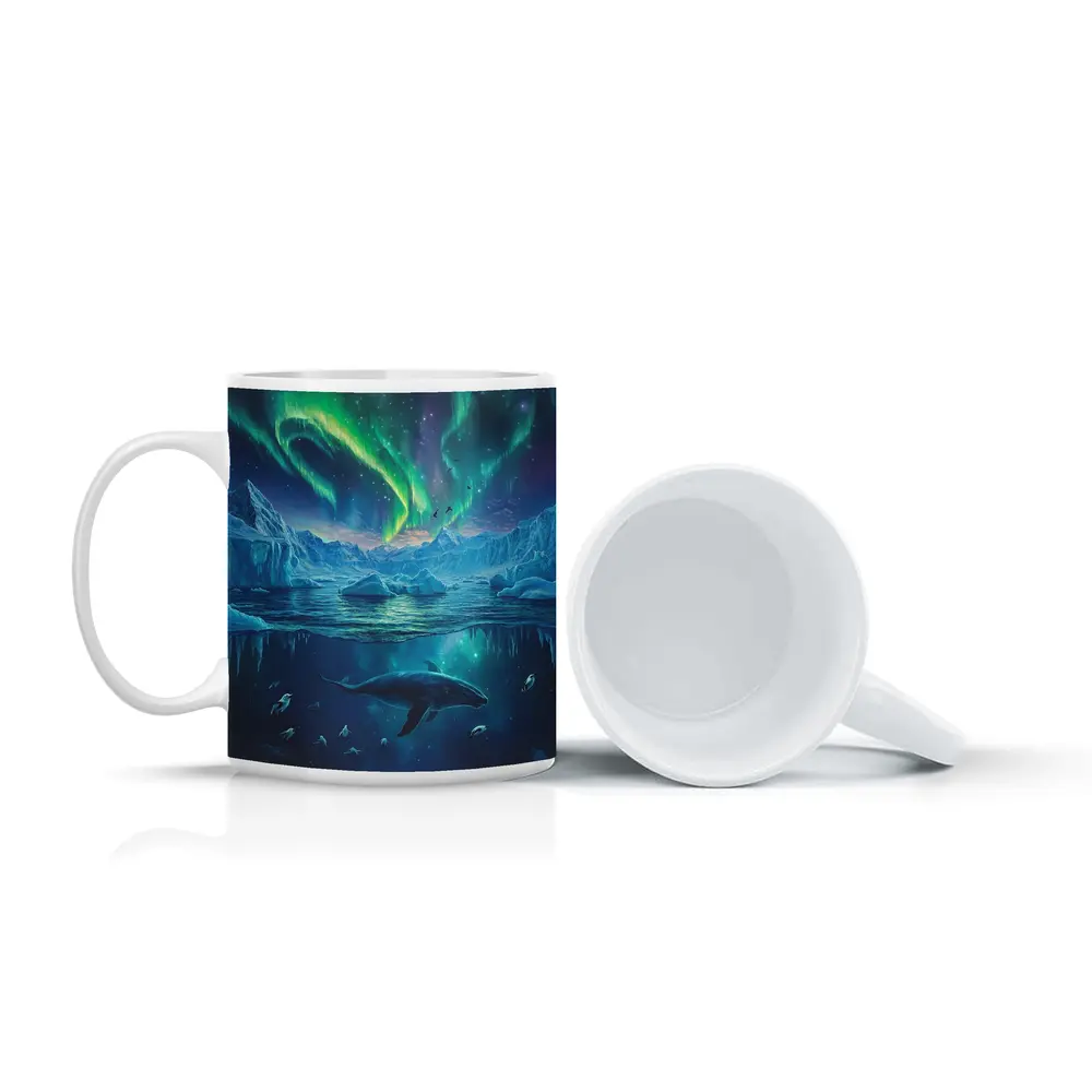 Whale Swimming Under Northern Lights Arctic – Mugs
