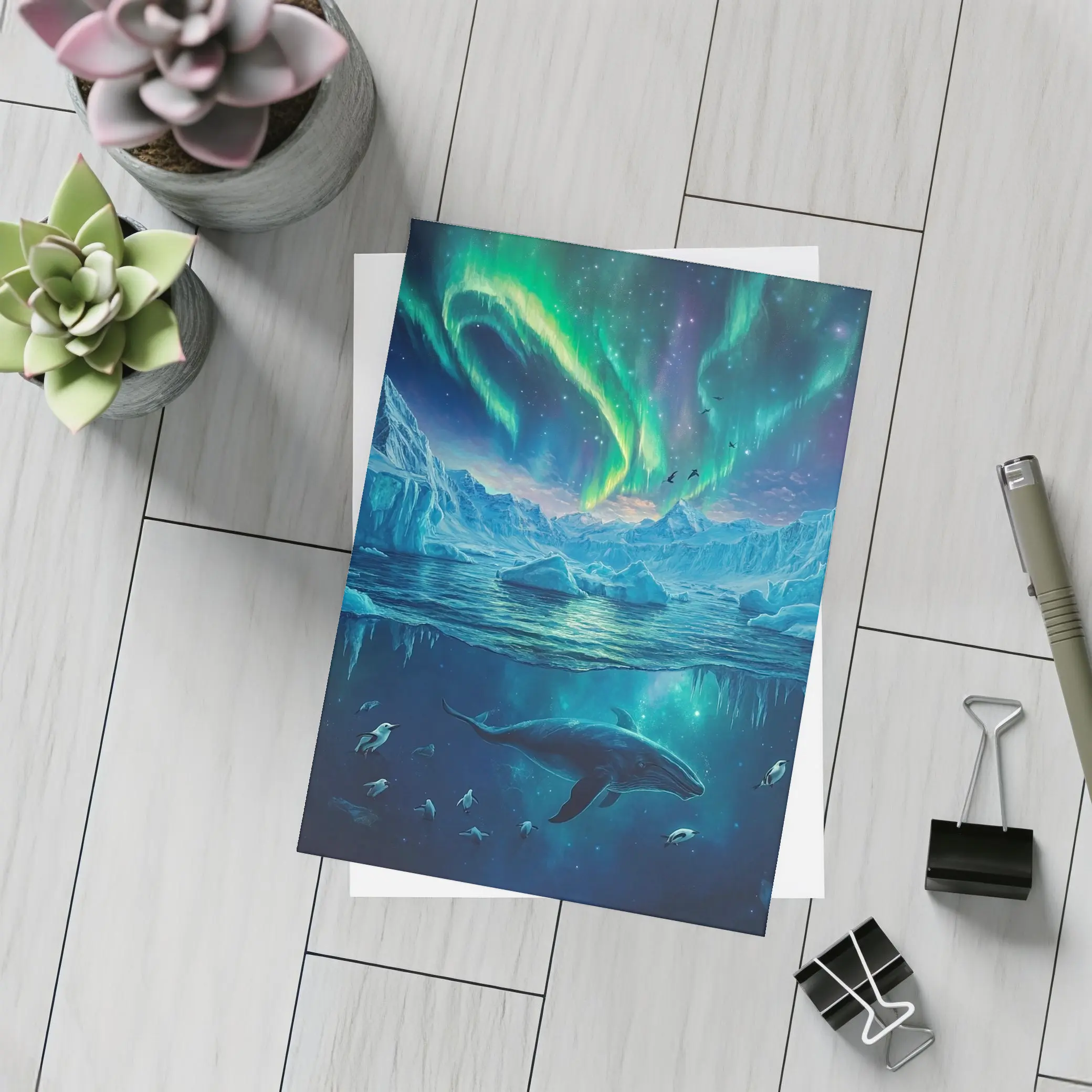 Whale Swimming Under Northern Lights Arctic – Postcards