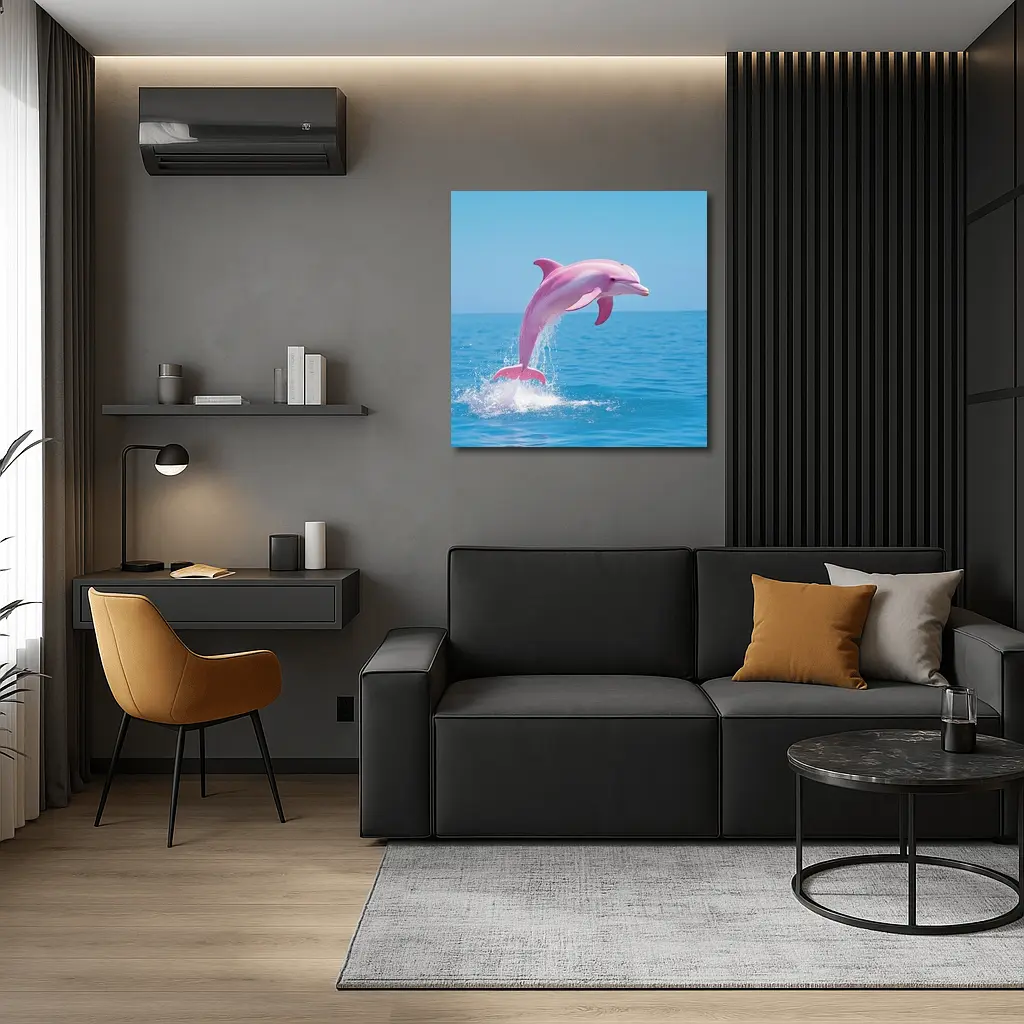 Pink Dolphin Leaping Over Blue Ocean – Wall Art