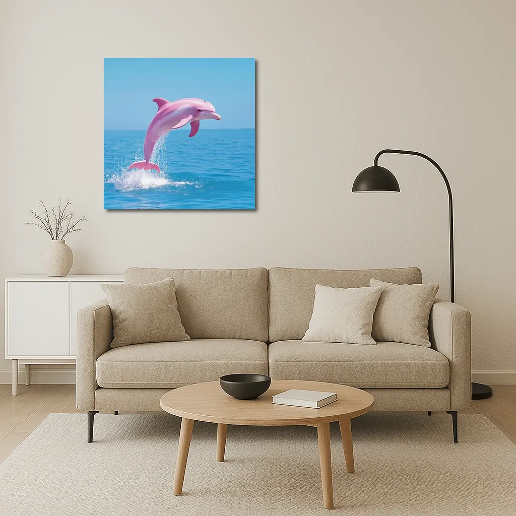 Pink Dolphin Leaping Over Blue Ocean – Wall Art