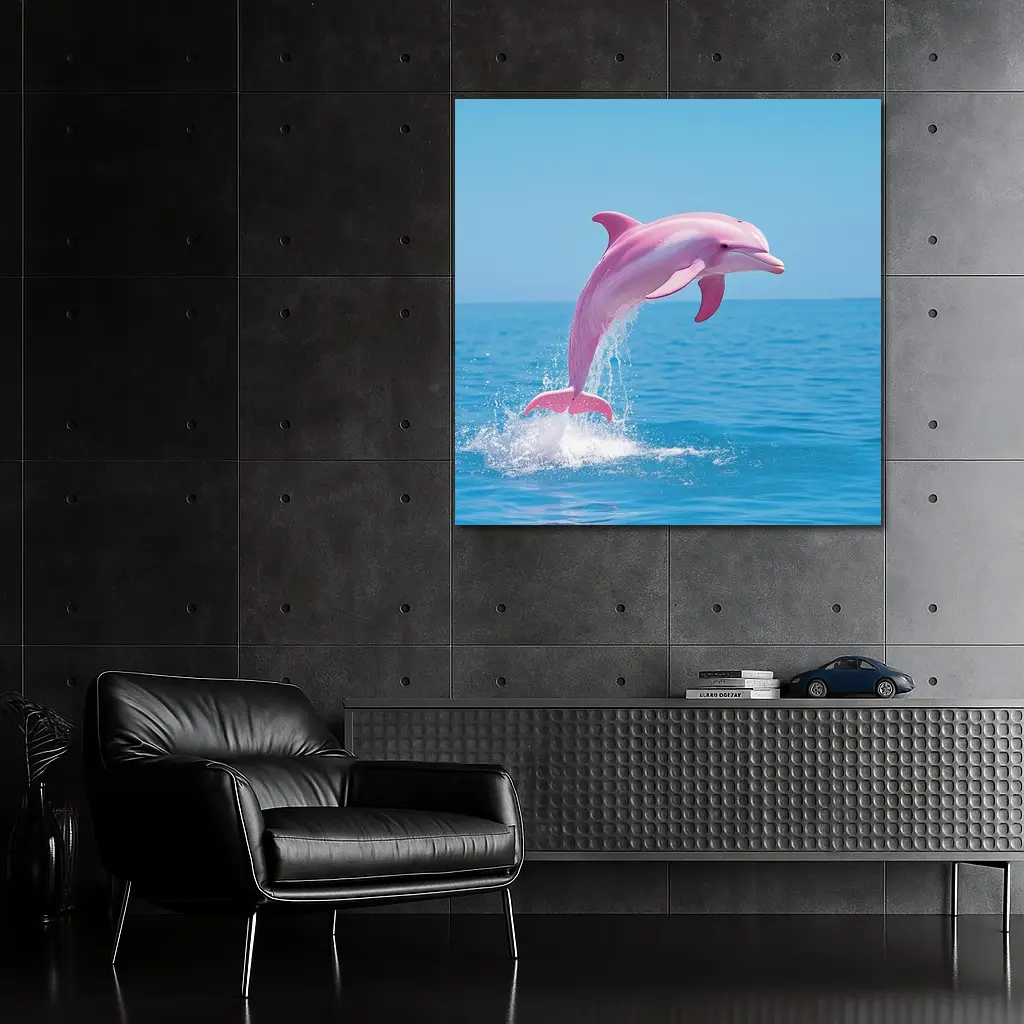 Pink Dolphin Leaping Over Blue Ocean – Wall Art