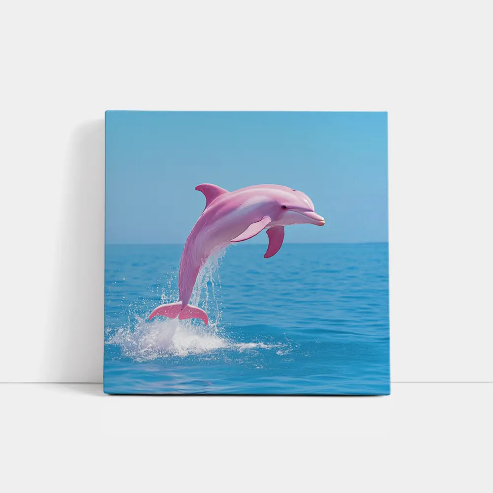 Pink Dolphin Leaping Over Blue Ocean – Wall Art