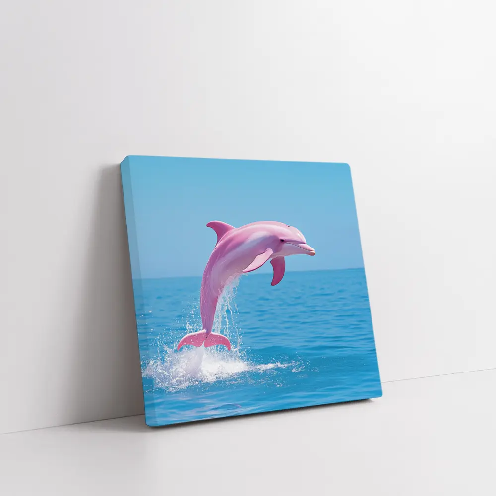 Pink Dolphin Leaping Over Blue Ocean – Wall Art