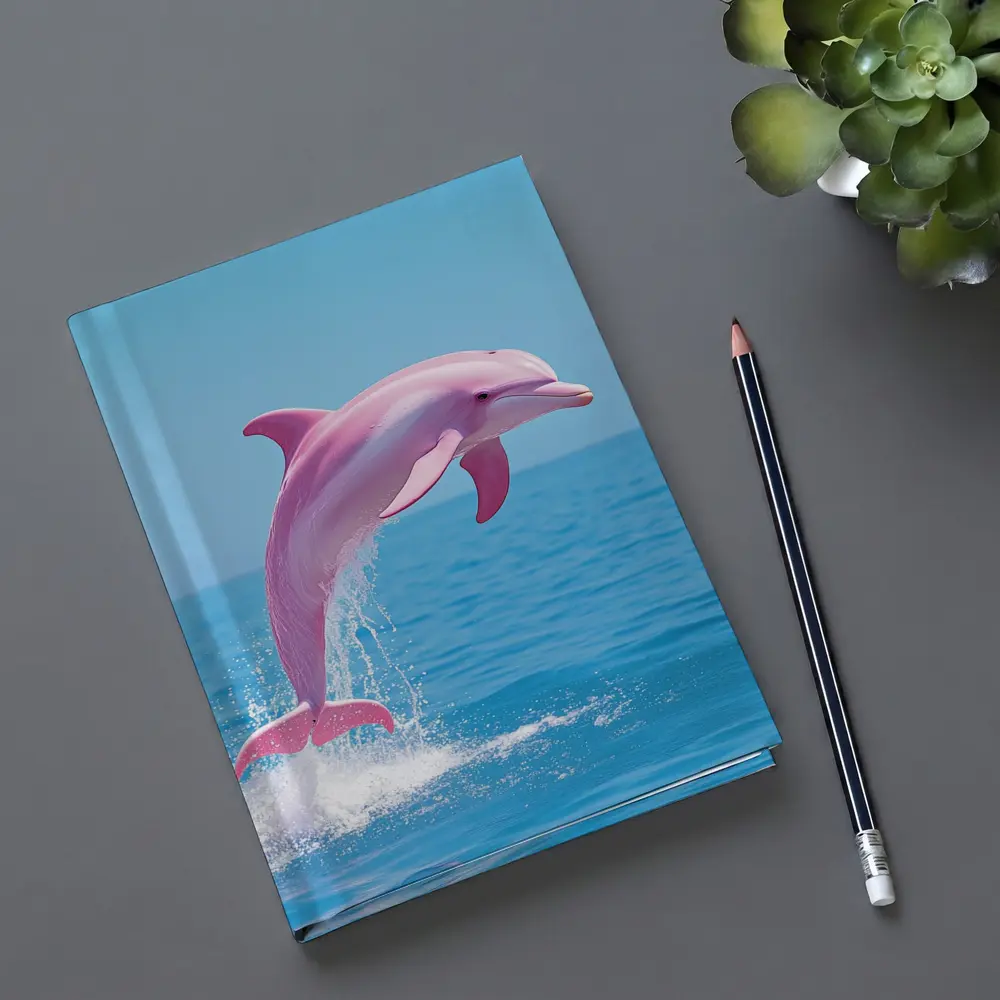 Pink Dolphin Leaping Over Blue Ocean – Notebooks