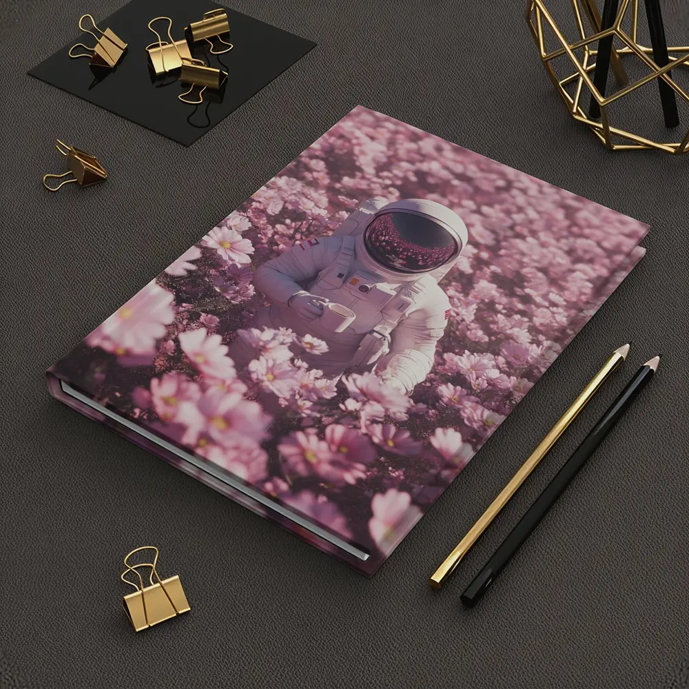 Astronaut Sitting In Pink Flower Field – Notebooks