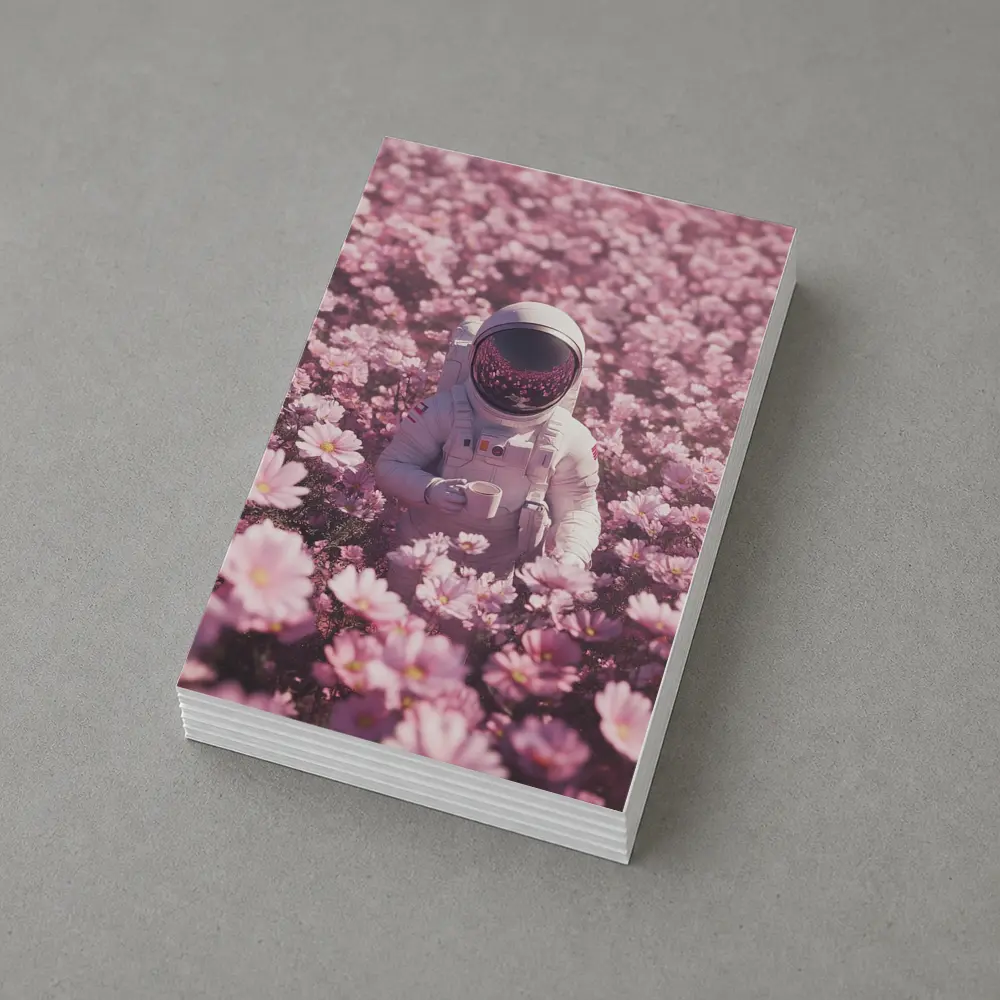 Astronaut Sitting In Pink Flower Field – Postcards