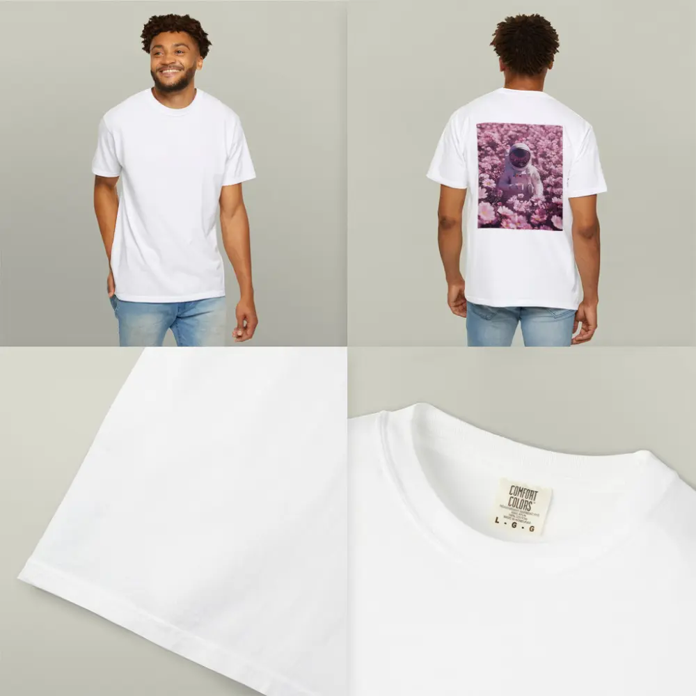 Astronaut Sitting In Pink Flower Field – T-Shirts