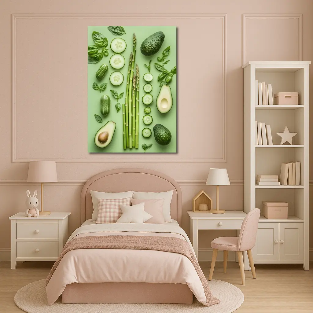 Green Vegetables Avocado Asparagus Cucumber Flat Lay – Wall Art