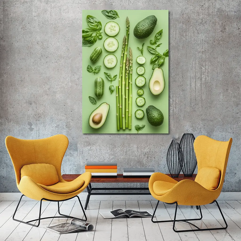Green Vegetables Avocado Asparagus Cucumber Flat Lay – Wall Art