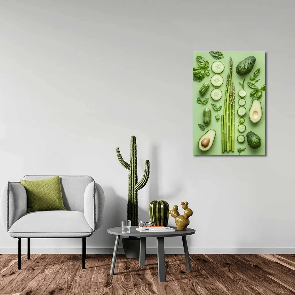 Green Vegetables Avocado Asparagus Cucumber Flat Lay – Wall Art
