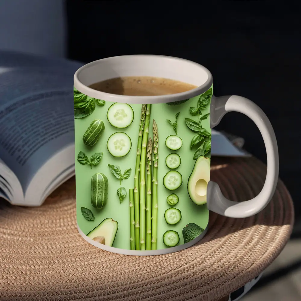 Green Vegetables Avocado Asparagus Cucumber Flat Lay – Mugs