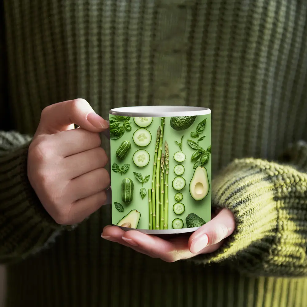 Green Vegetables Avocado Asparagus Cucumber Flat Lay – Mugs