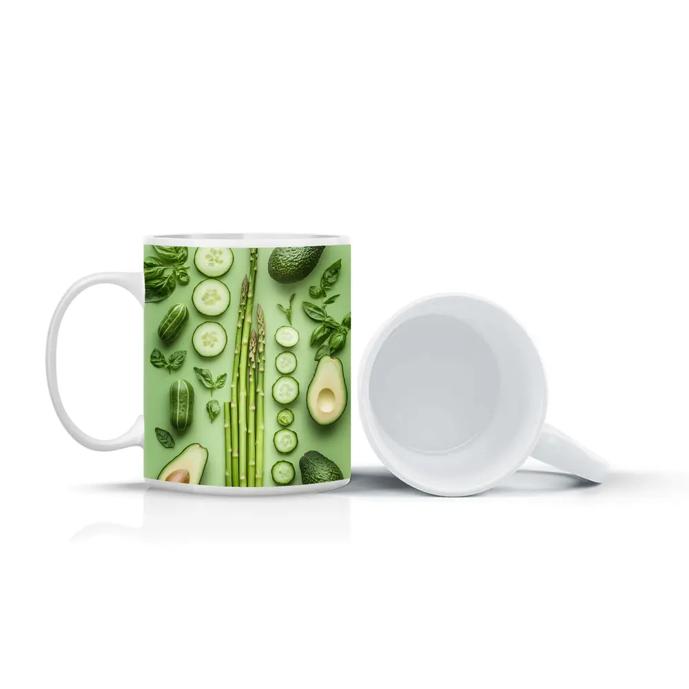 Green Vegetables Avocado Asparagus Cucumber Flat Lay – Mugs