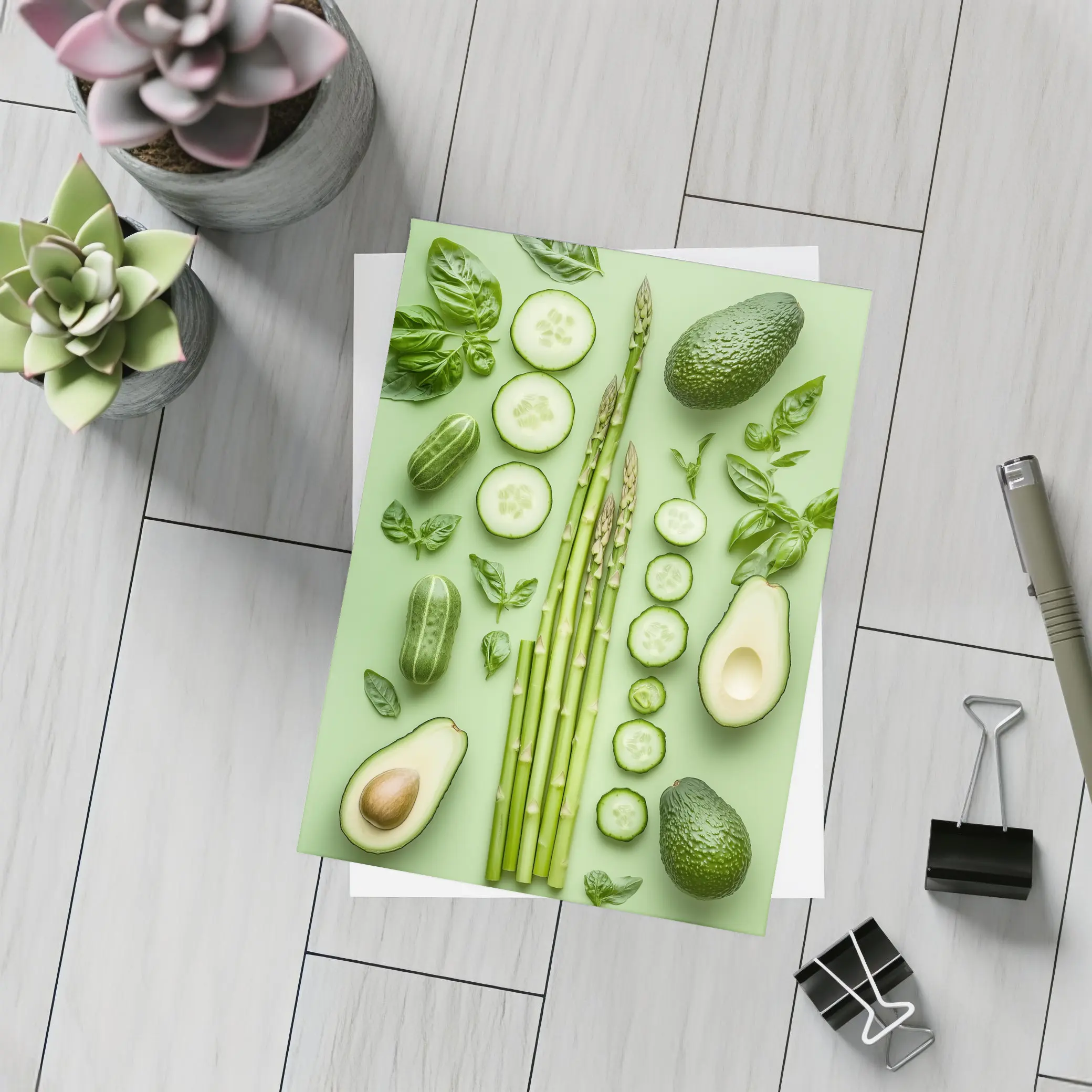 Green Vegetables Avocado Asparagus Cucumber Flat Lay – Postcards