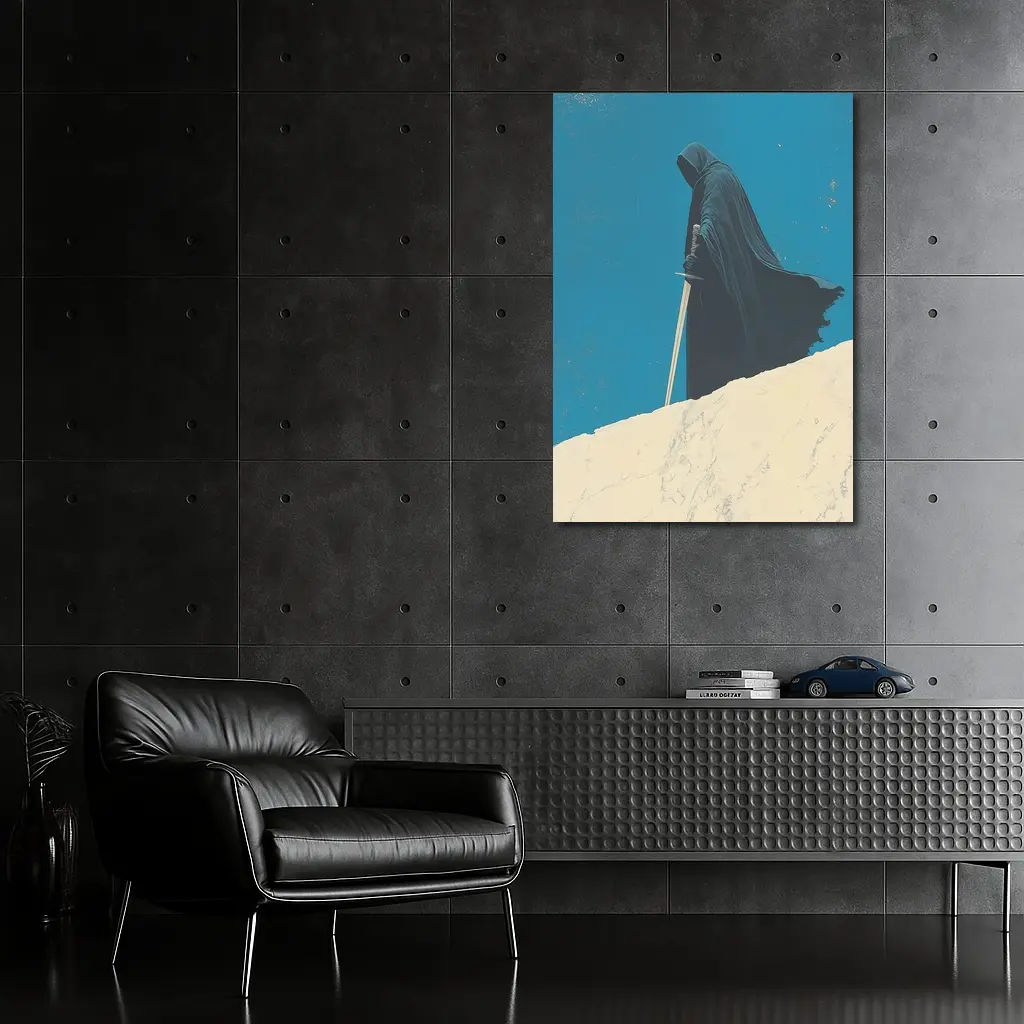 Dark Hooded Figure Sword Desert Dunes – Wall Art
