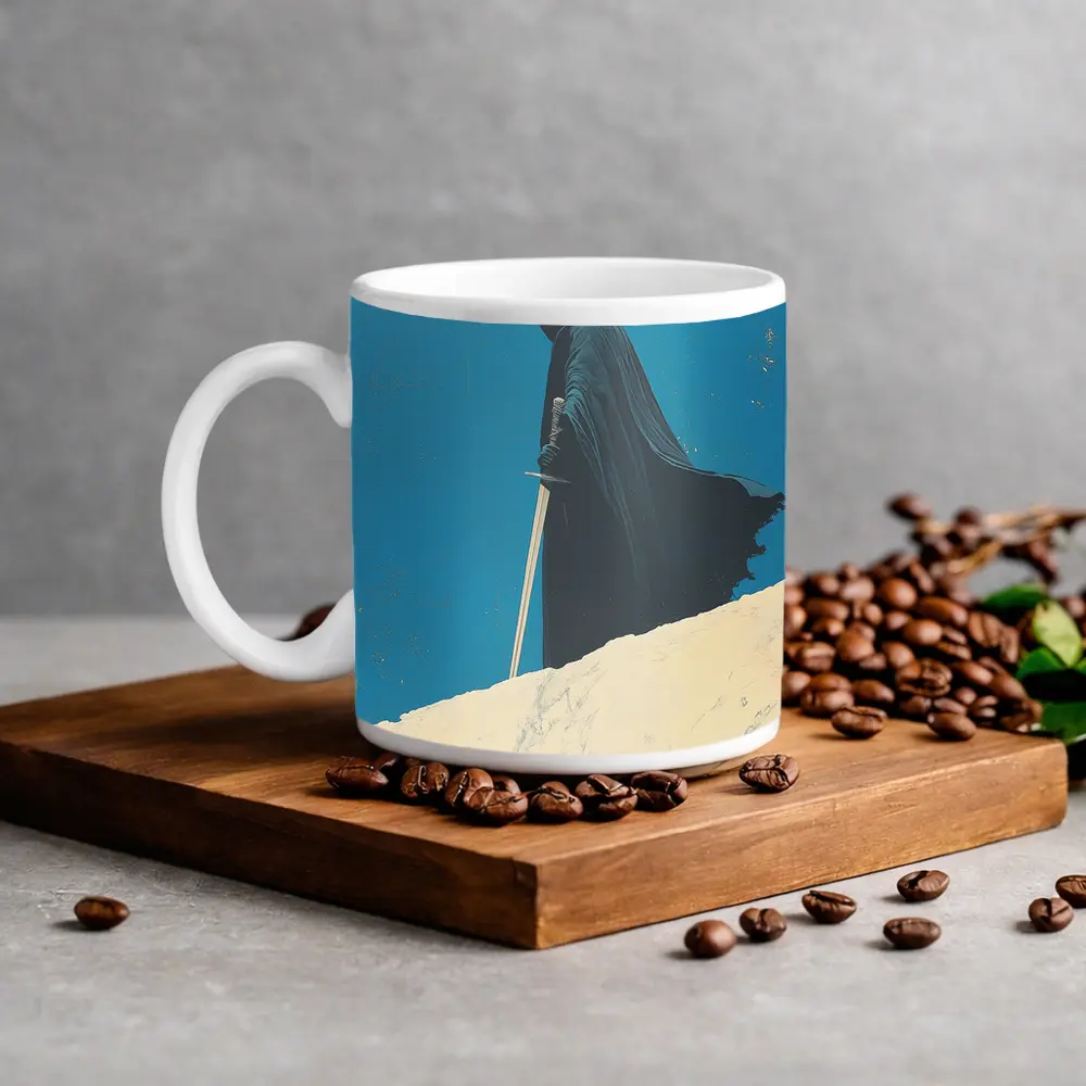 Dark Hooded Figure Sword Desert Dunes – Mugs