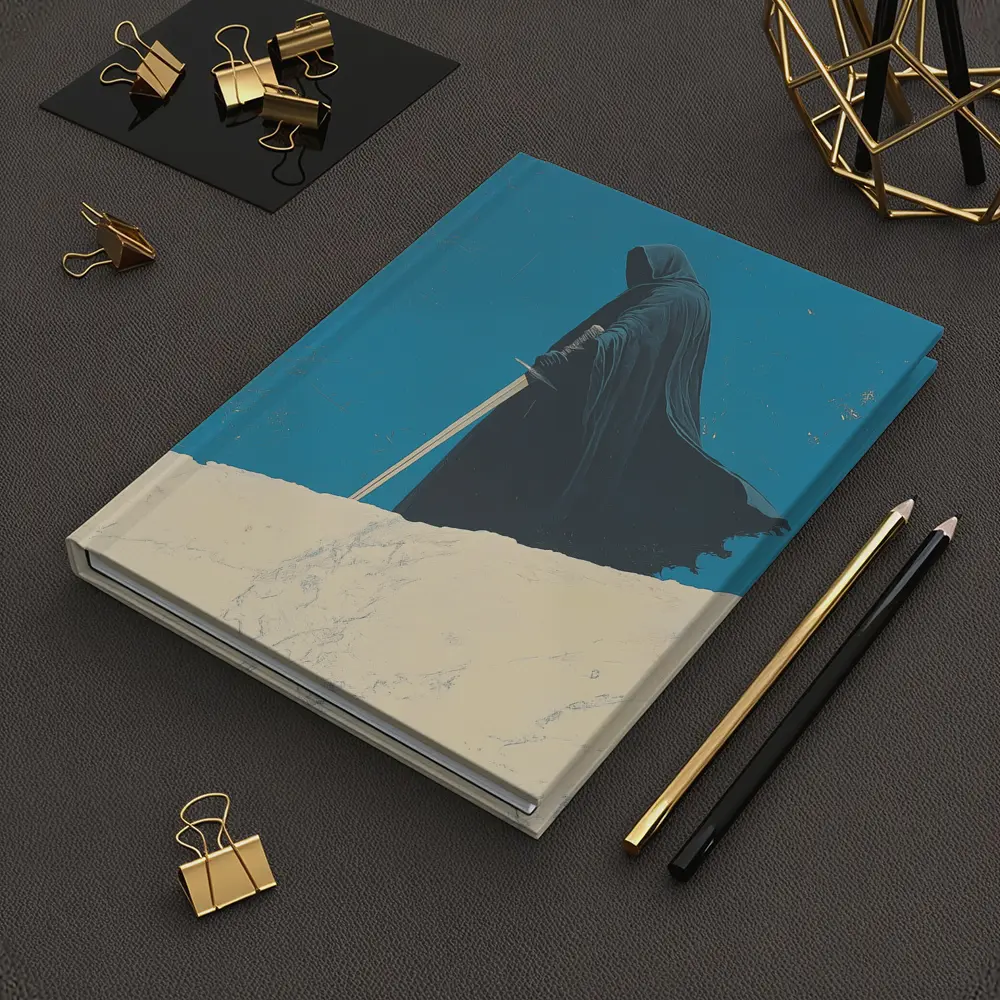 Dark Hooded Figure Sword Desert Dunes – Notebooks