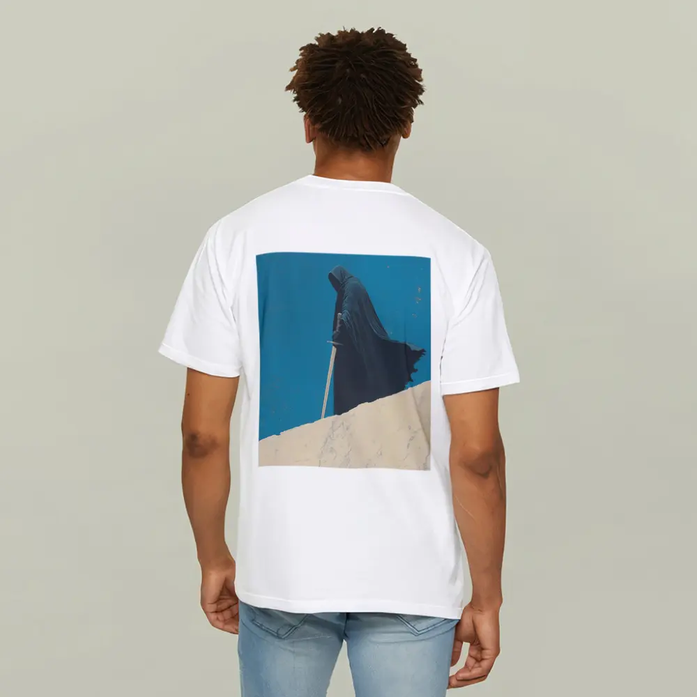 Dark Hooded Figure Sword Desert Dunes – T-Shirts