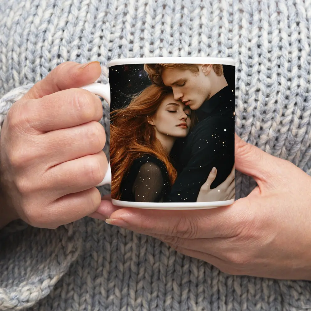 Romantic Couple Embracing Under Galaxy Stars – Mugs