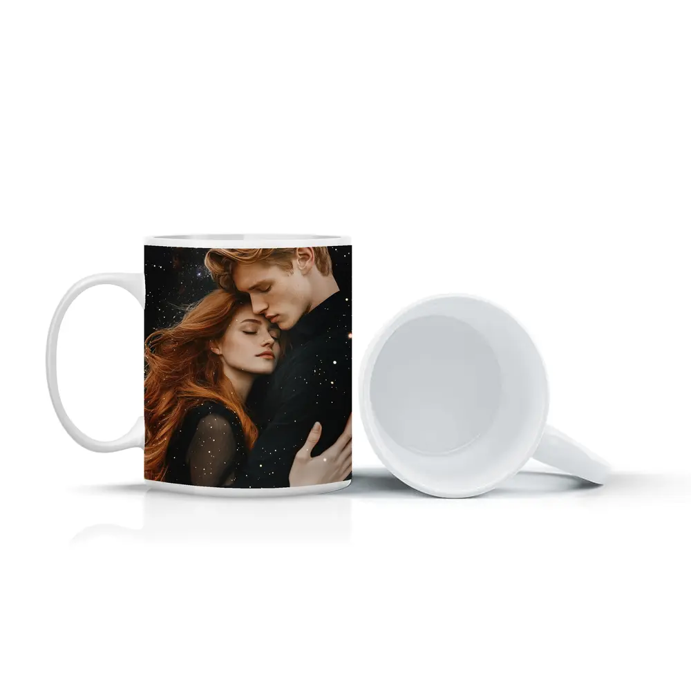 Romantic Couple Embracing Under Galaxy Stars – Mugs
