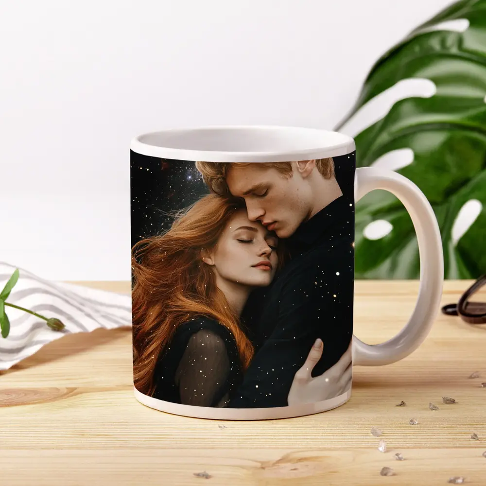 Romantic Couple Embracing Under Galaxy Stars – Mugs