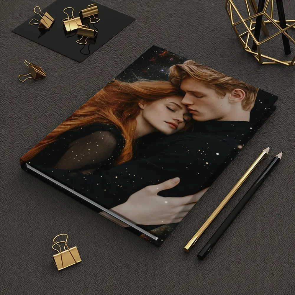 Romantic Couple Embracing Under Galaxy Stars – Notebooks