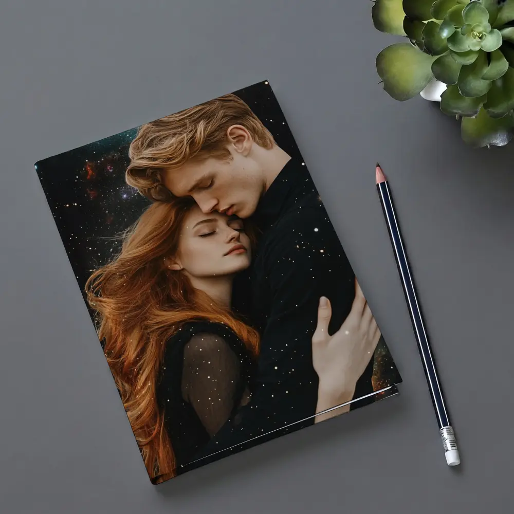Romantic Couple Embracing Under Galaxy Stars – Notebooks