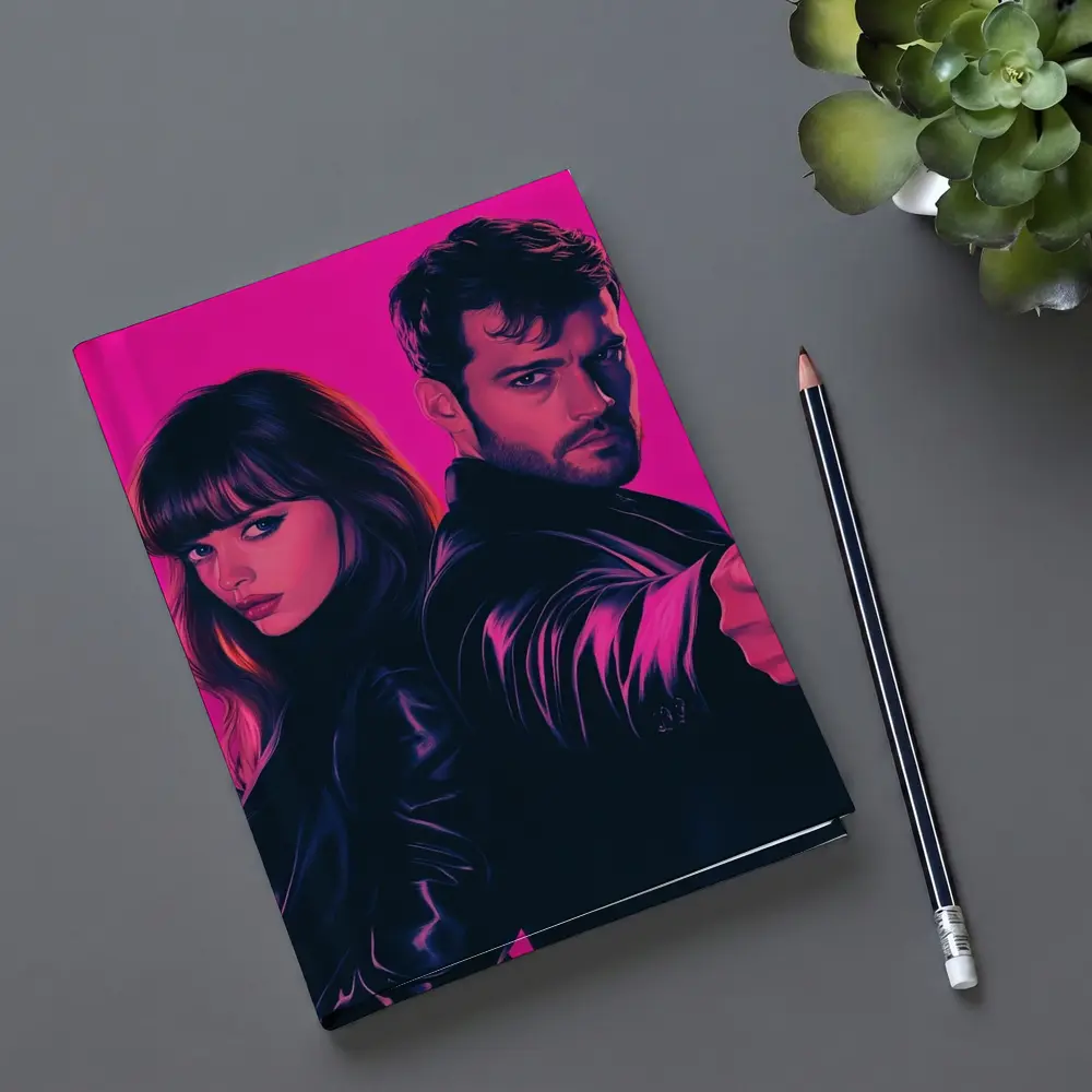 Man and Woman Agents Pink Neon Background – Notebooks
