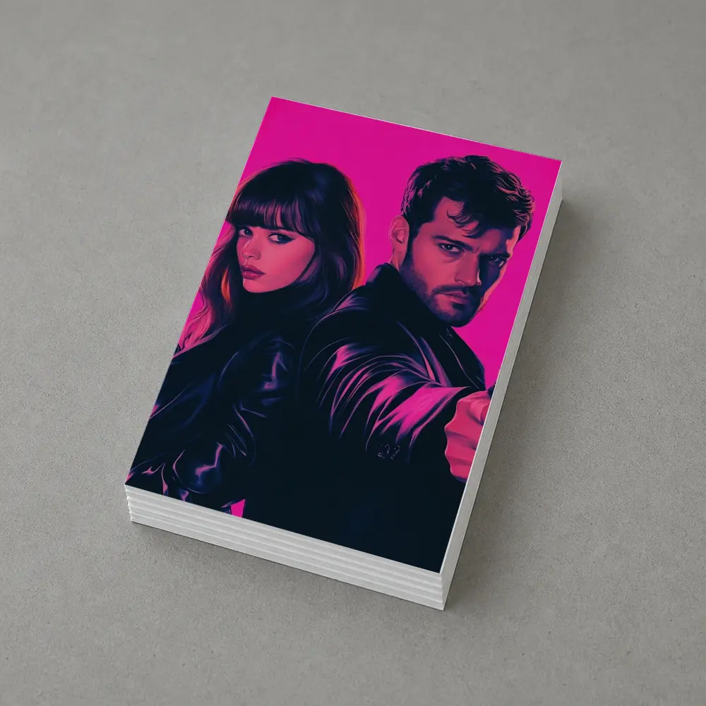 Man and Woman Agents Pink Neon Background – Postcards