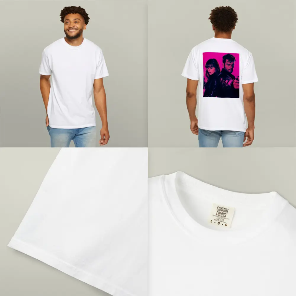 Man and Woman Agents Pink Neon Background – T-Shirts