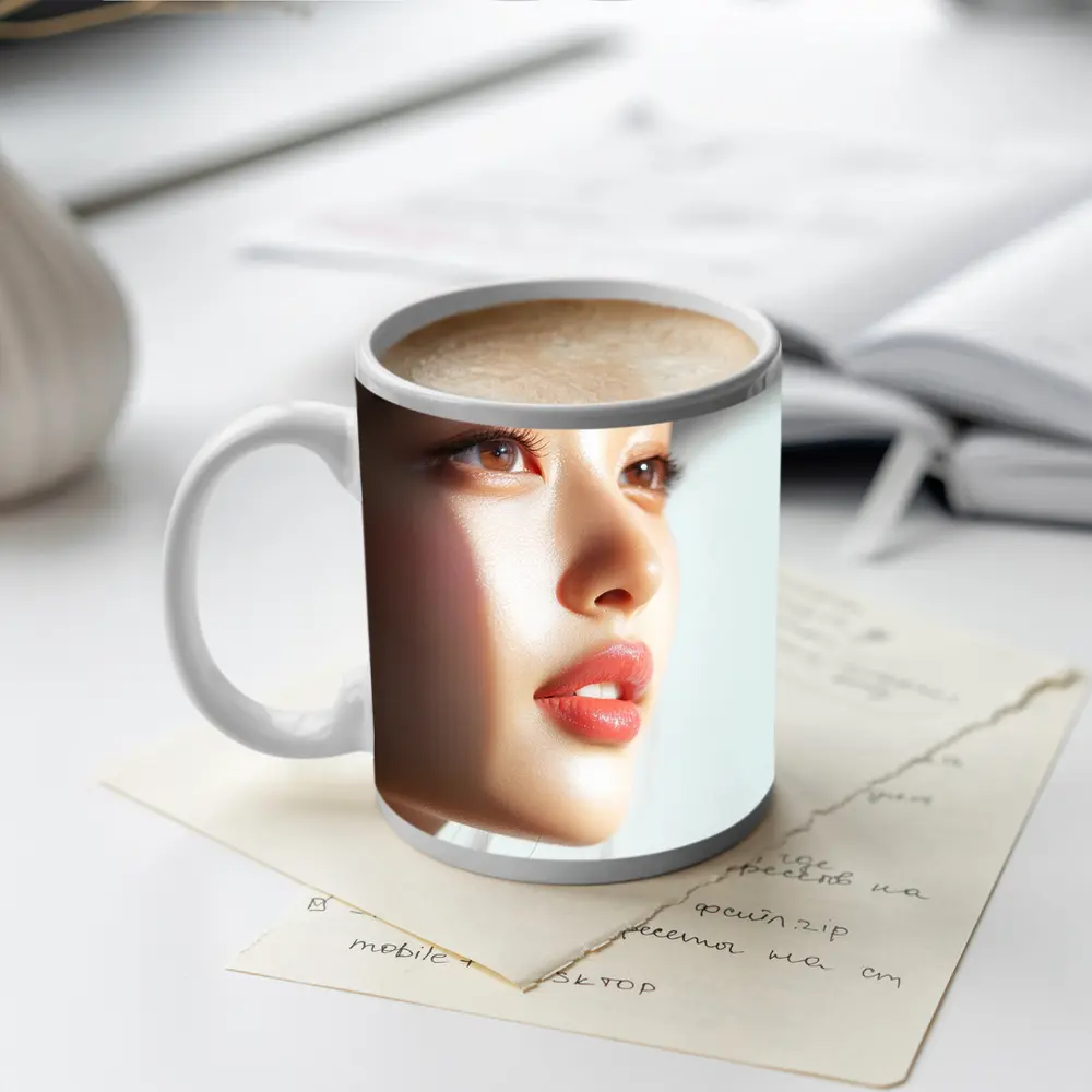 Asian Woman Portrait Soft White Background – Mugs