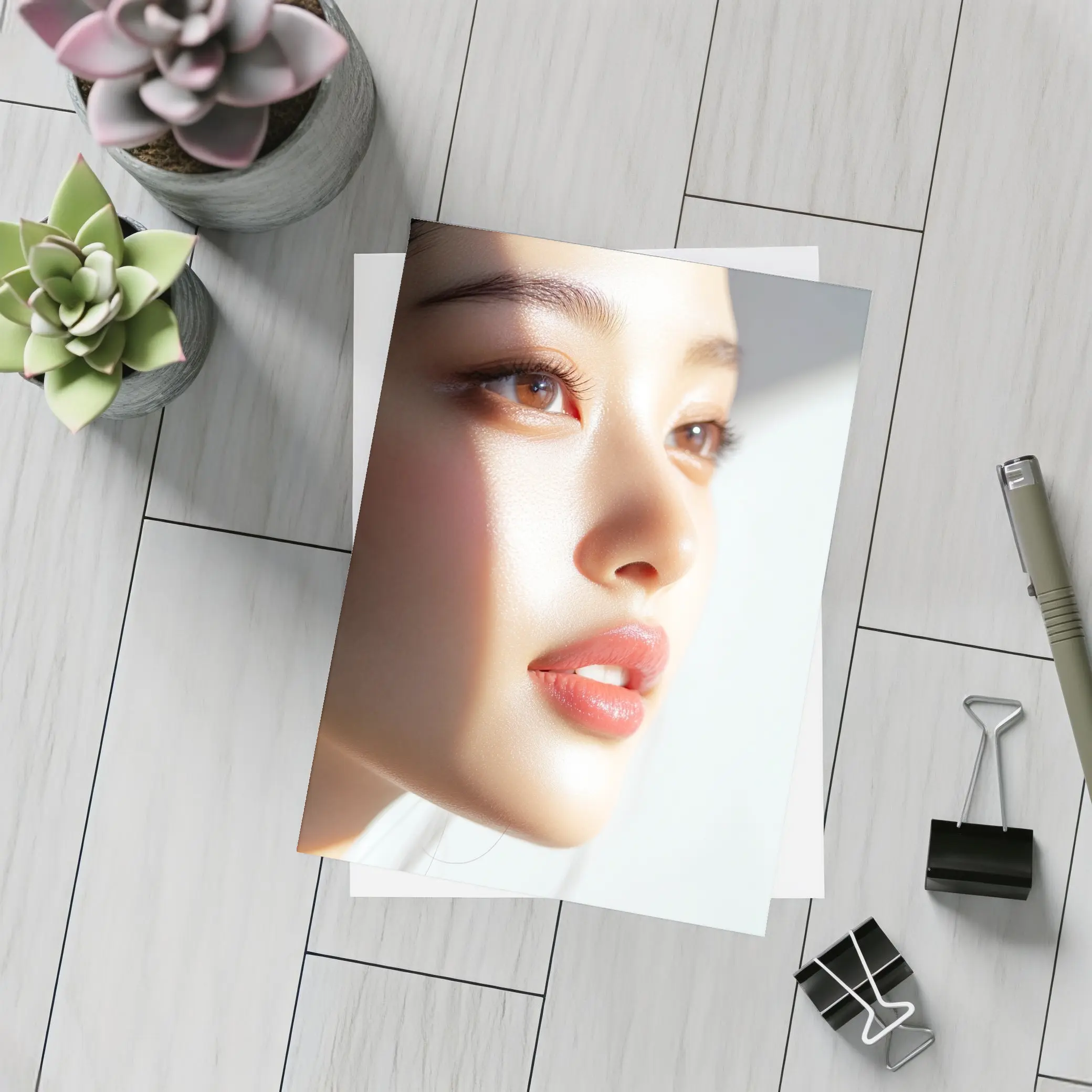 Asian Woman Portrait Soft White Background – Postcards