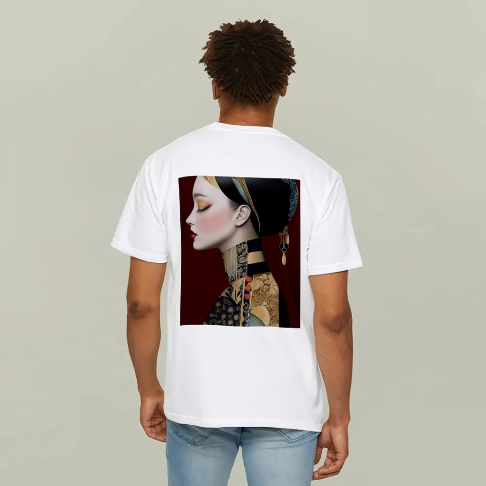 Asian Woman Portrait Illustration Dark Red Background – T-Shirts