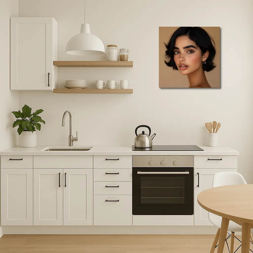 Young Woman Portrait Beige Neutral Background – Wall Art