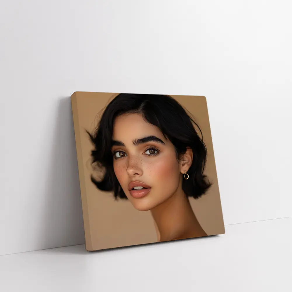 Young Woman Portrait Beige Neutral Background – Wall Art