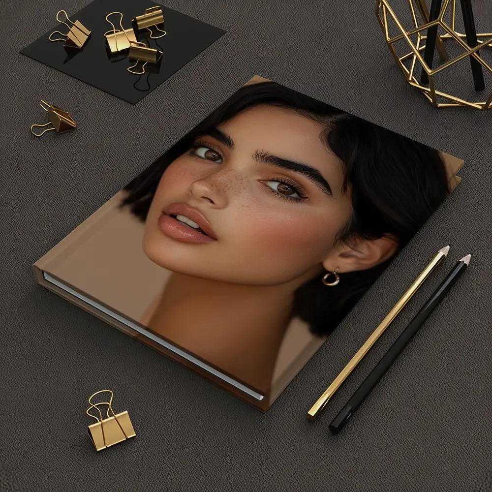 Young Woman Portrait Beige Neutral Background – Notebooks