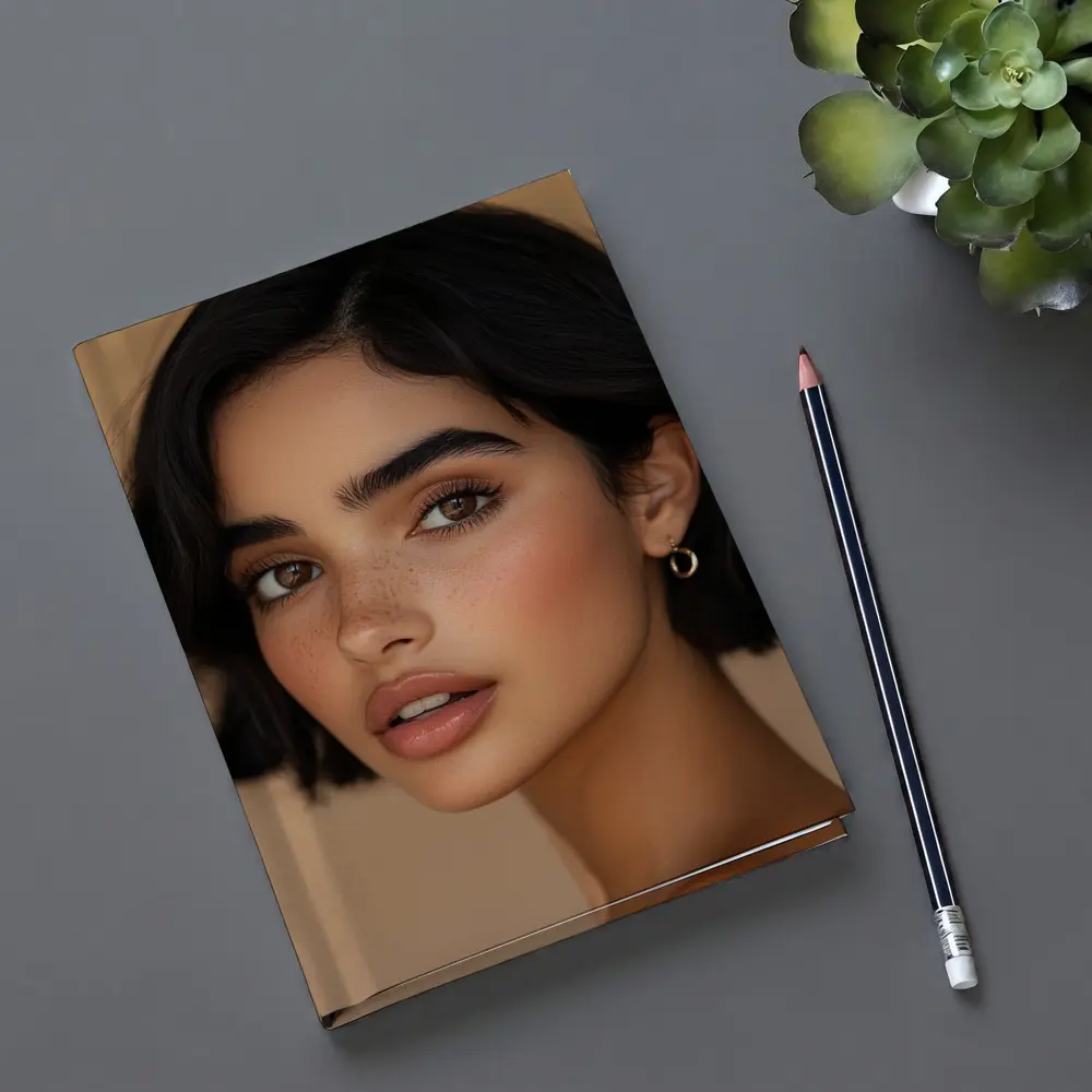 Young Woman Portrait Beige Neutral Background – Notebooks