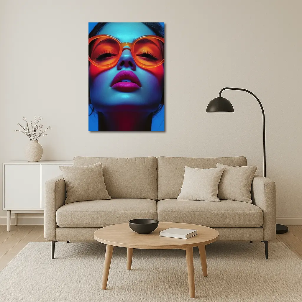 Neon Fashion Woman Orange Sunglasses Blue Light – Wall Art
