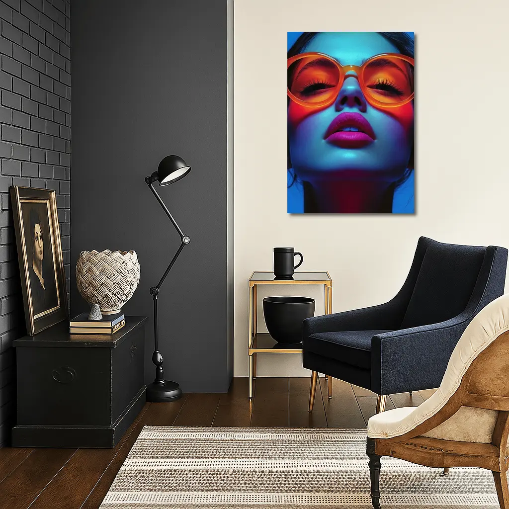 Neon Fashion Woman Orange Sunglasses Blue Light – Wall Art