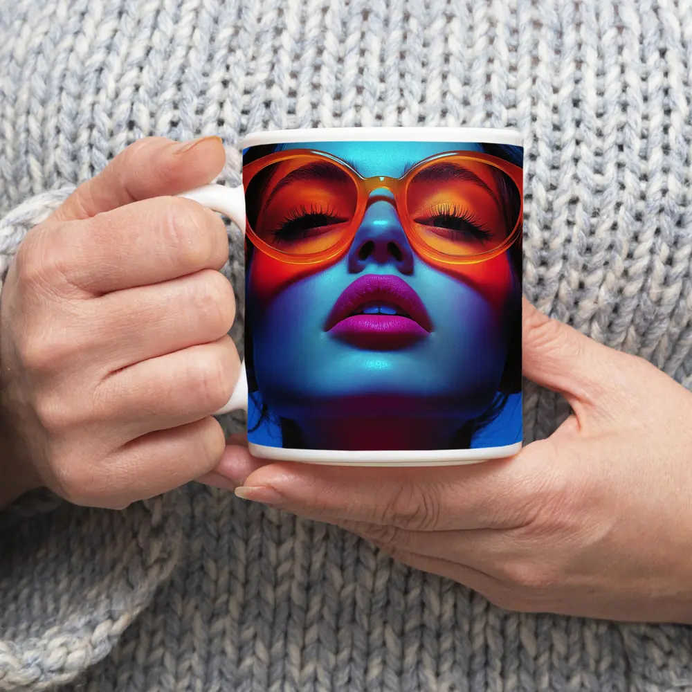 Neon Fashion Woman Orange Sunglasses Blue Light – Mugs