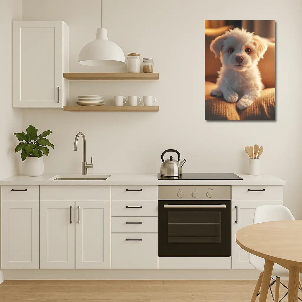 Fluffy White Maltese Puppy On Couch – Wall Art