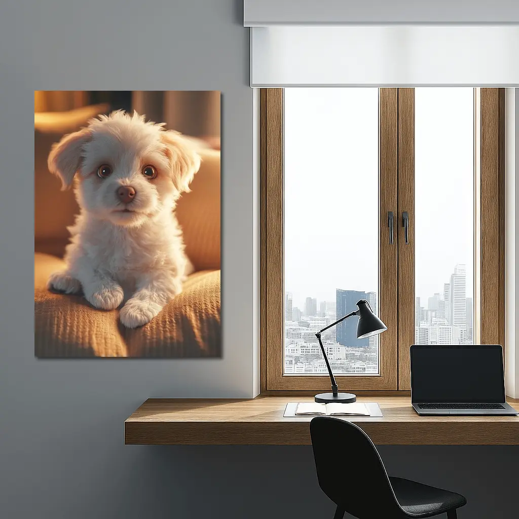 Fluffy White Maltese Puppy On Couch – Wall Art
