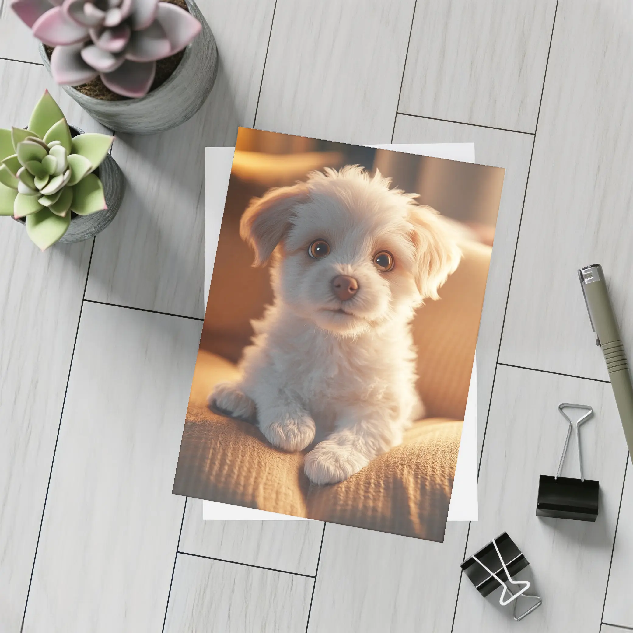 Fluffy White Maltese Puppy On Couch – Postcards