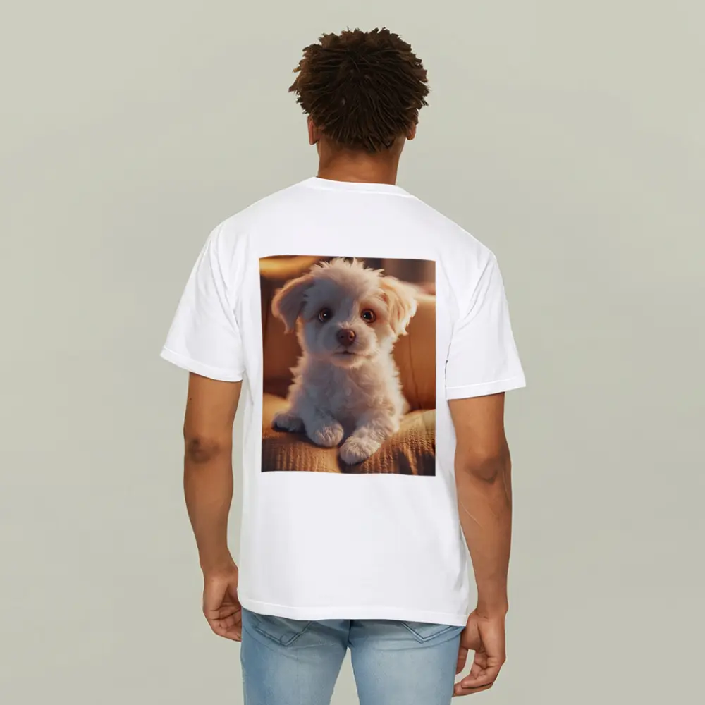 Fluffy White Maltese Puppy On Couch – T-Shirts